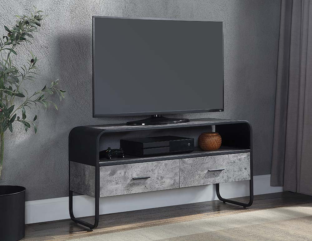 Raziela Concrete Gray & Black Finish Tv Stand