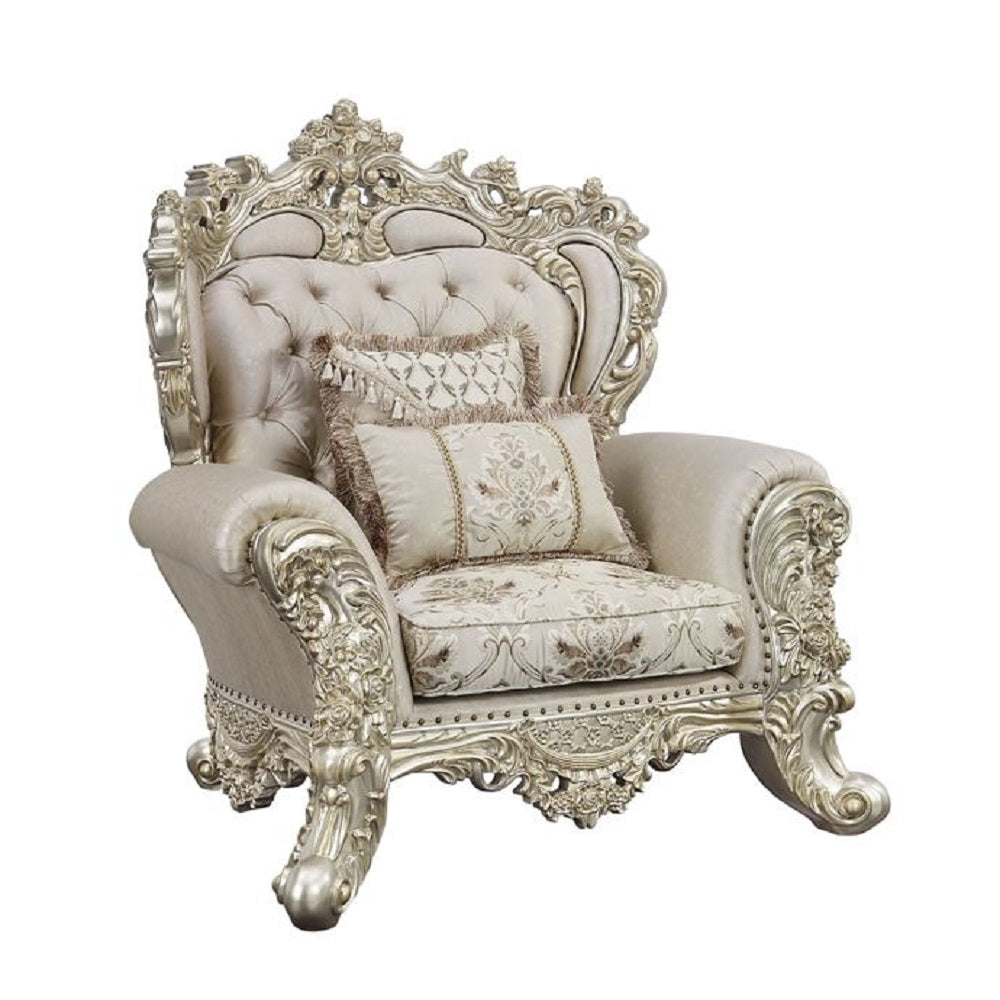 Danae Fabric, Champagne & Gold Finish Chair