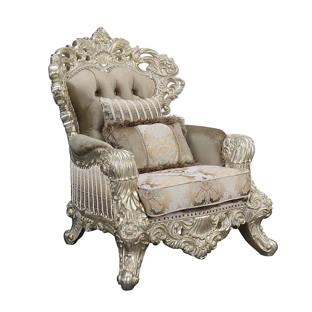 Sorina Velvet, Fabric & Antique Gold Finish Chair