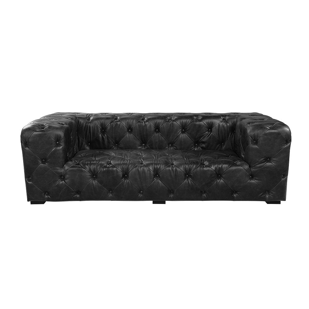 Brancaster Black Top Grain Leather & Aluminum Loveseat