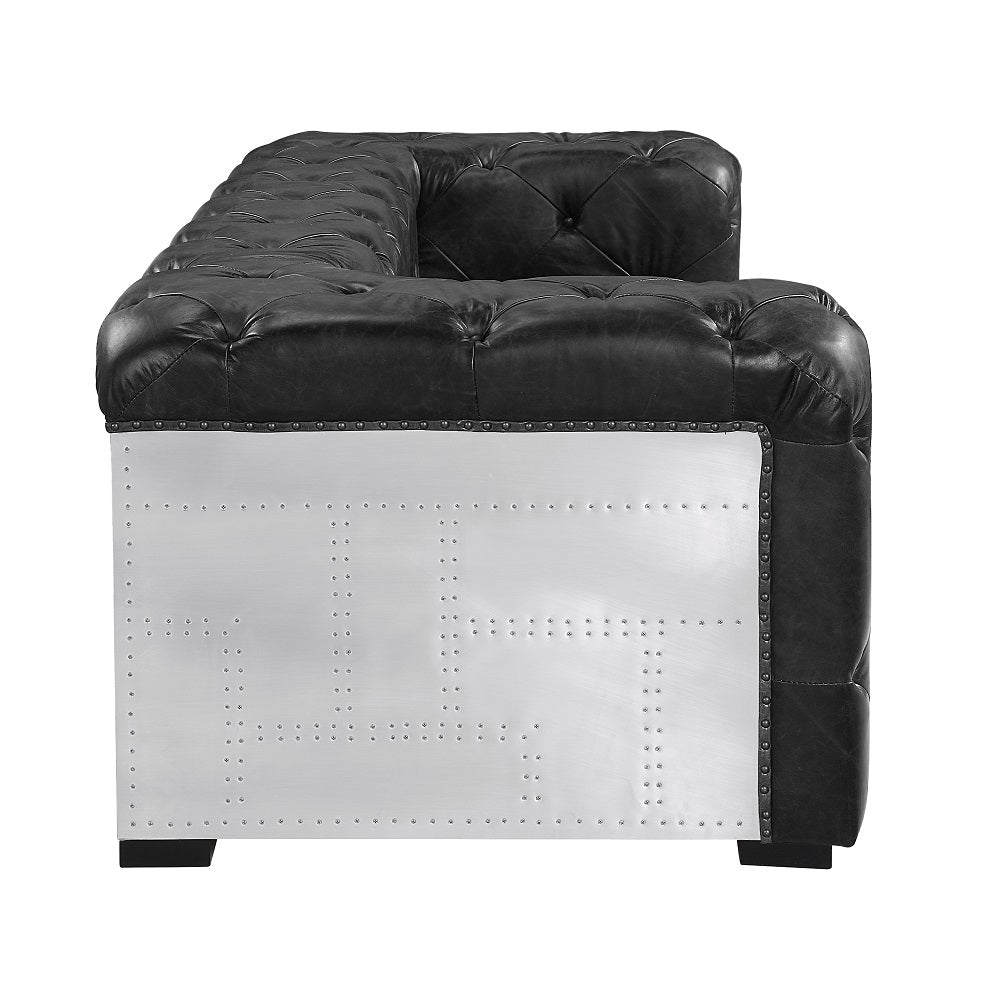 Brancaster Black Top Grain Leather & Aluminum Loveseat