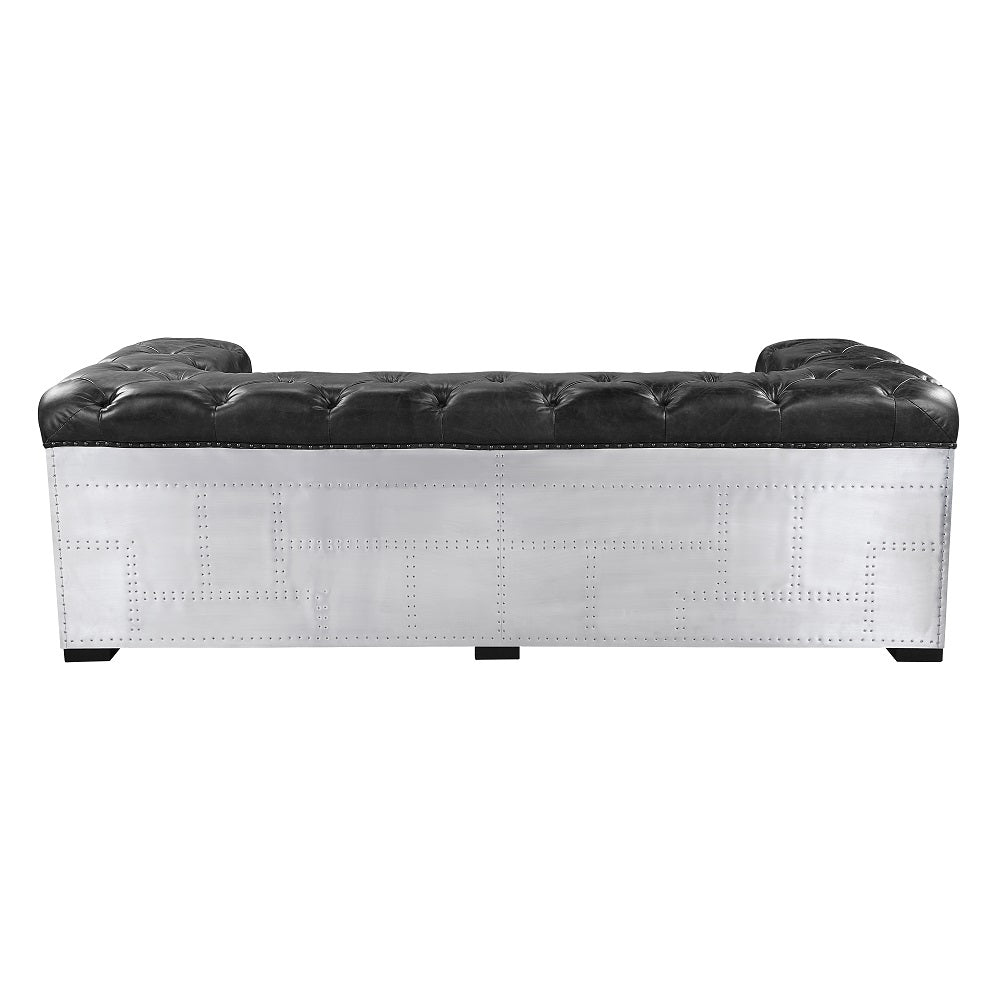 Brancaster Black Top Grain Leather & Aluminum Loveseat