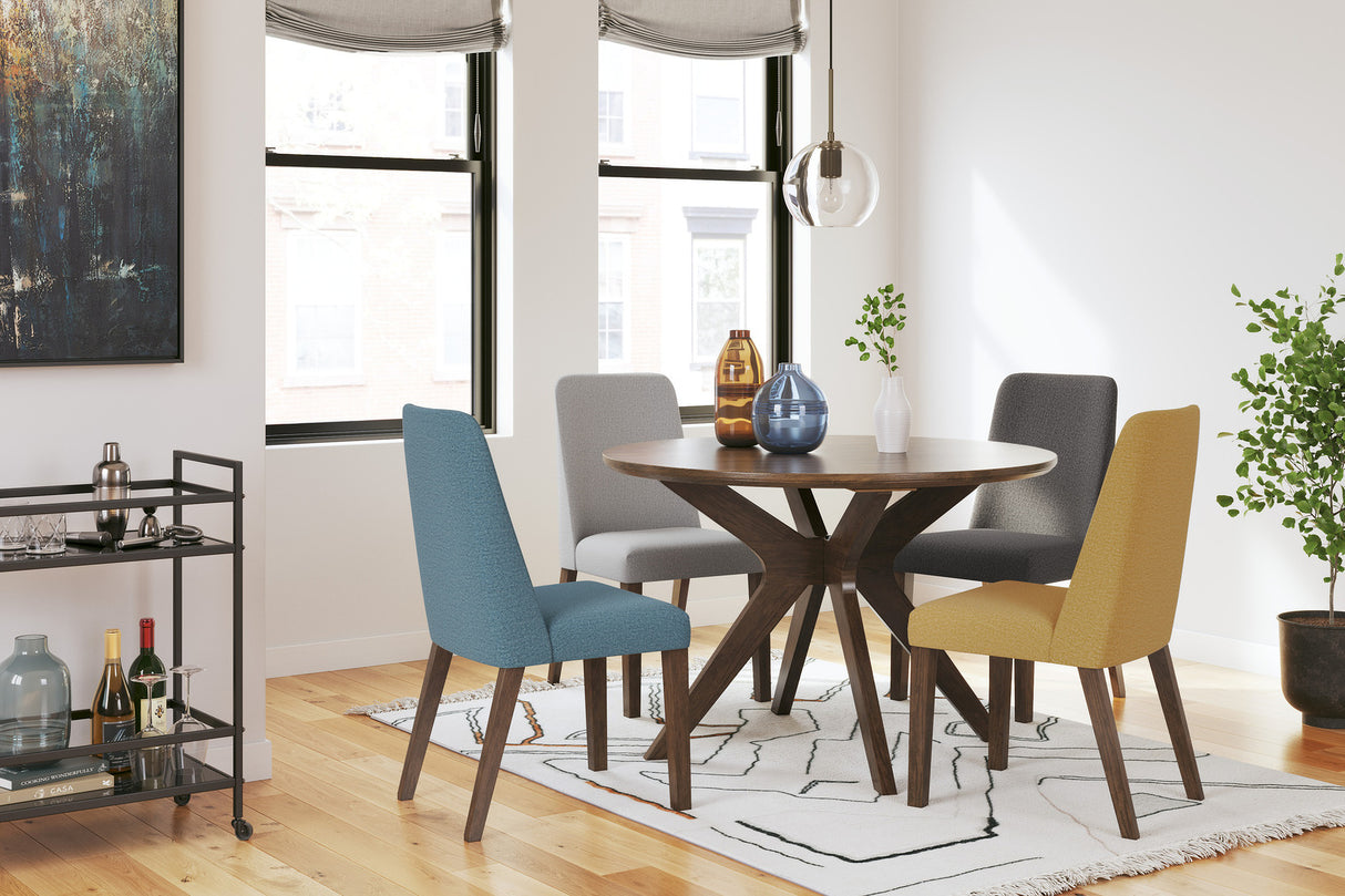 Lyncott Round Dining Room Set With Charcoal Chairs