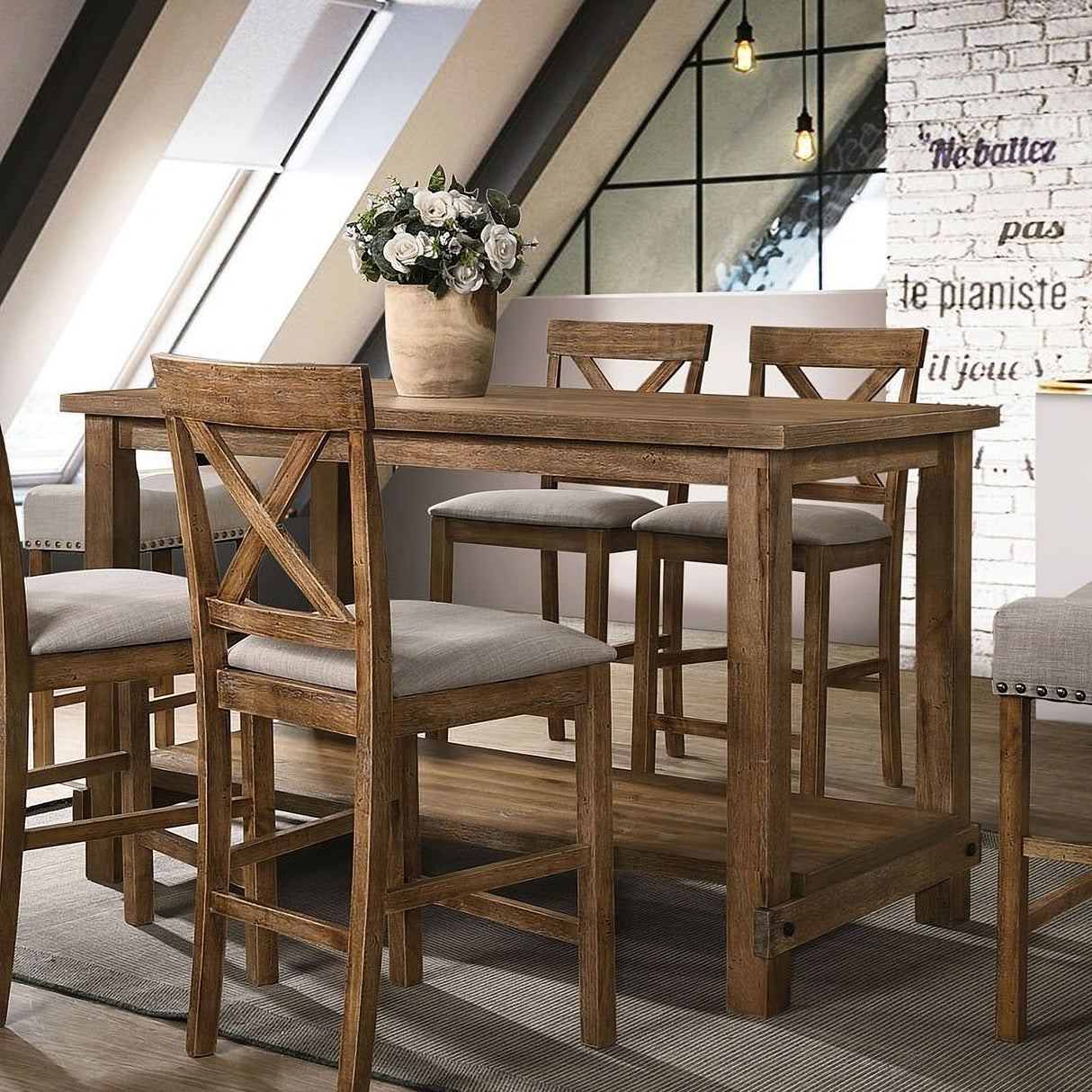 Martha II Counter Height Dining Room Set (Weathered Oak)