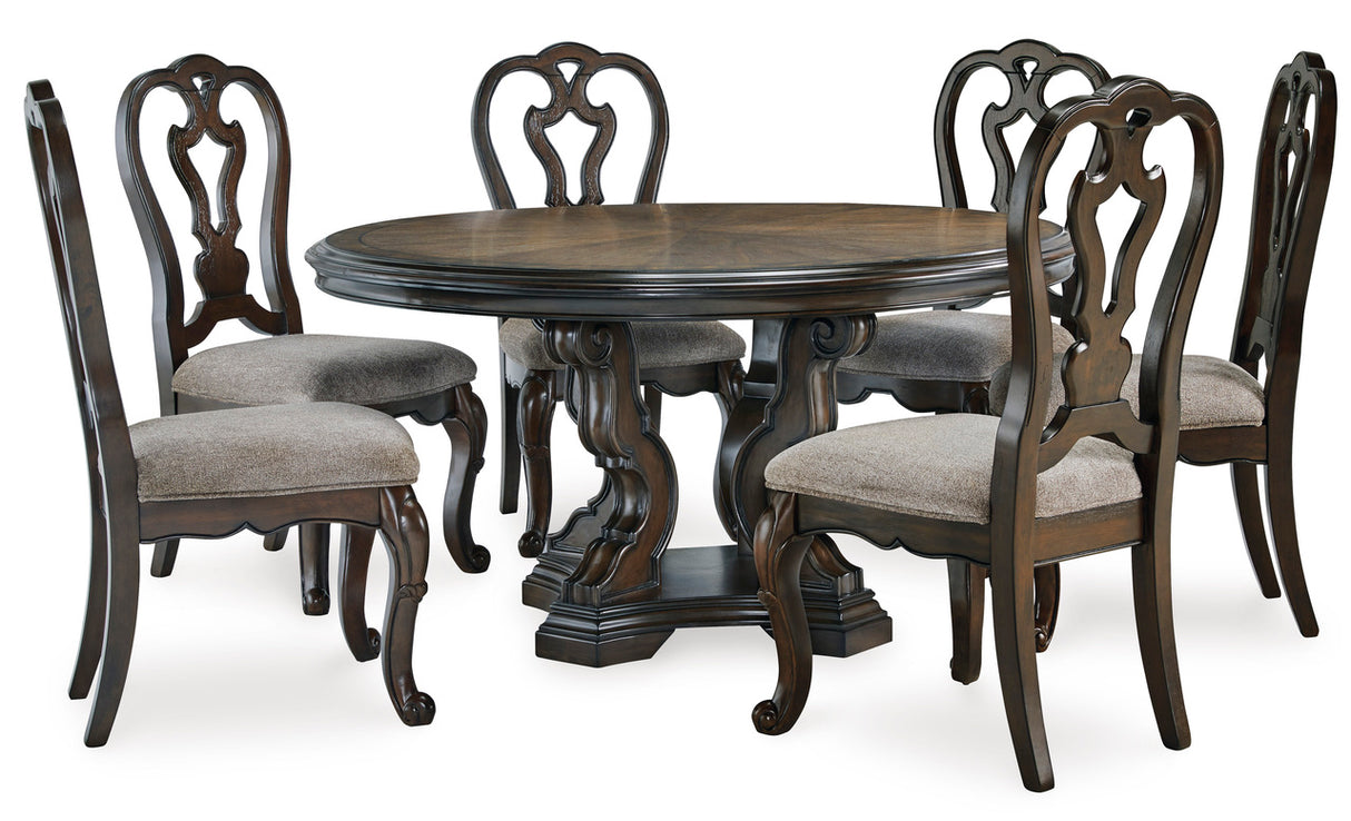 Maylee Dining Room Set In Dark Brown