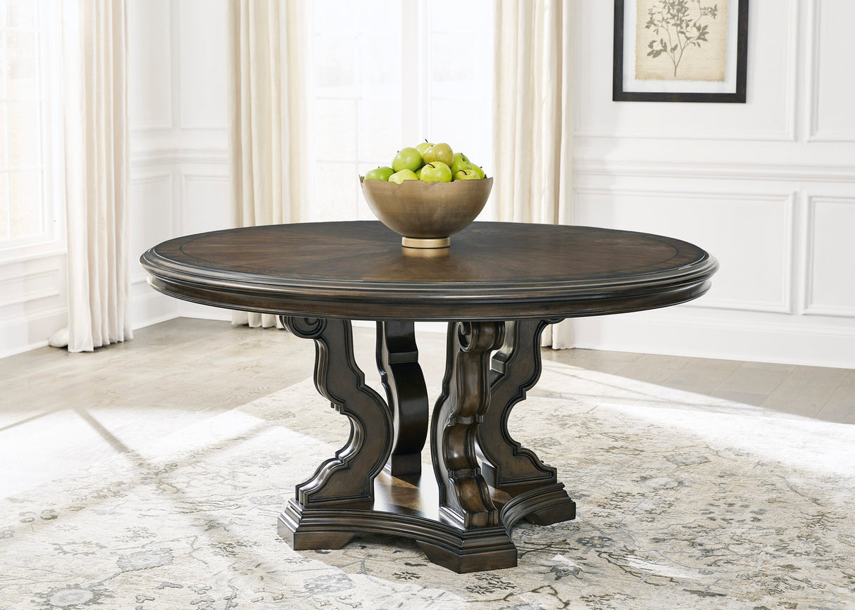 Maylee Dining Room Set In Dark Brown