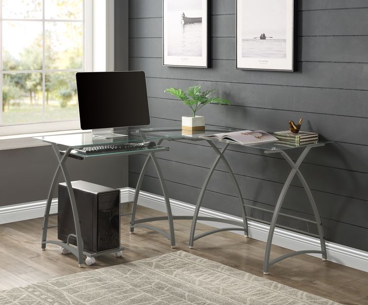 Dazenus Clear Glass Top & Silver Finish Desk