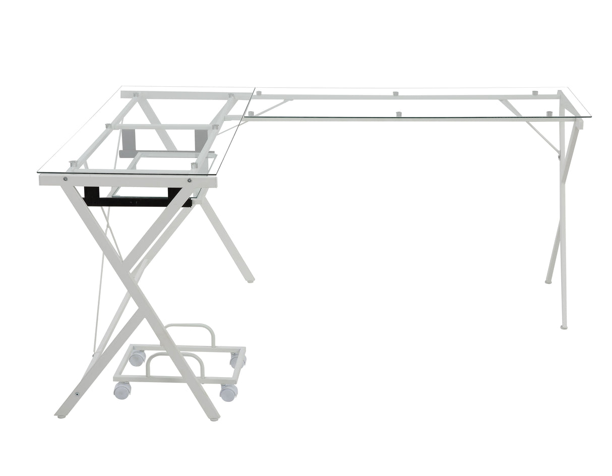 Dazenus Clear Glass Top & White Finish Desk