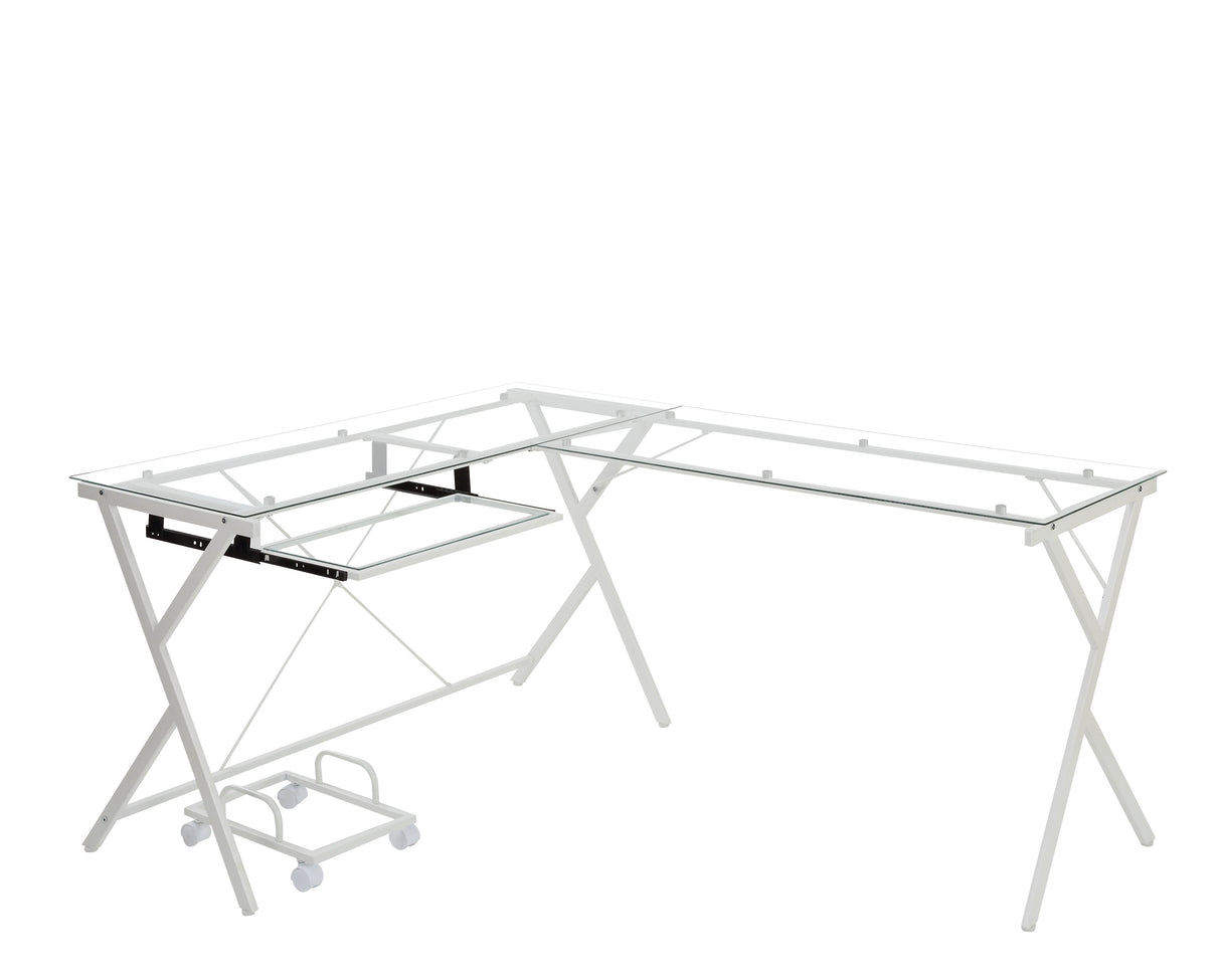 Dazenus Clear Glass Top & White Finish Desk