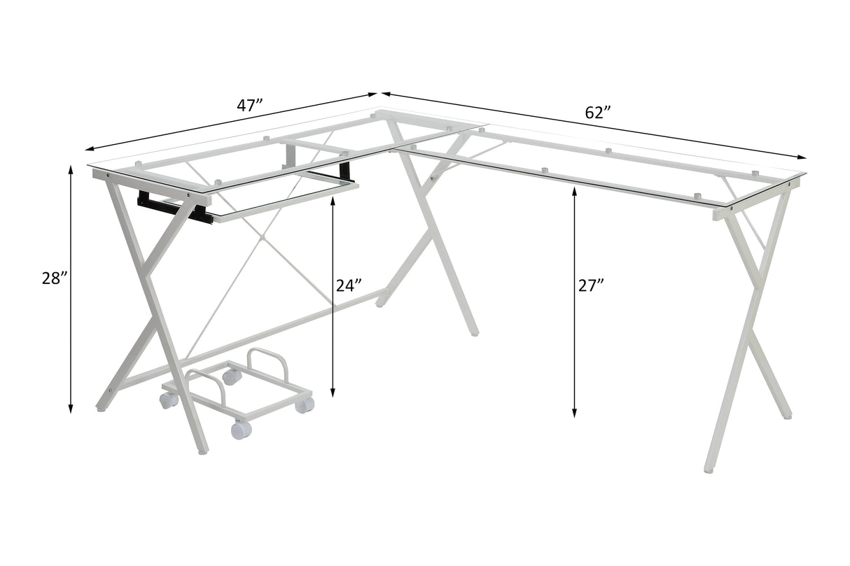 Dazenus Clear Glass Top & White Finish Desk