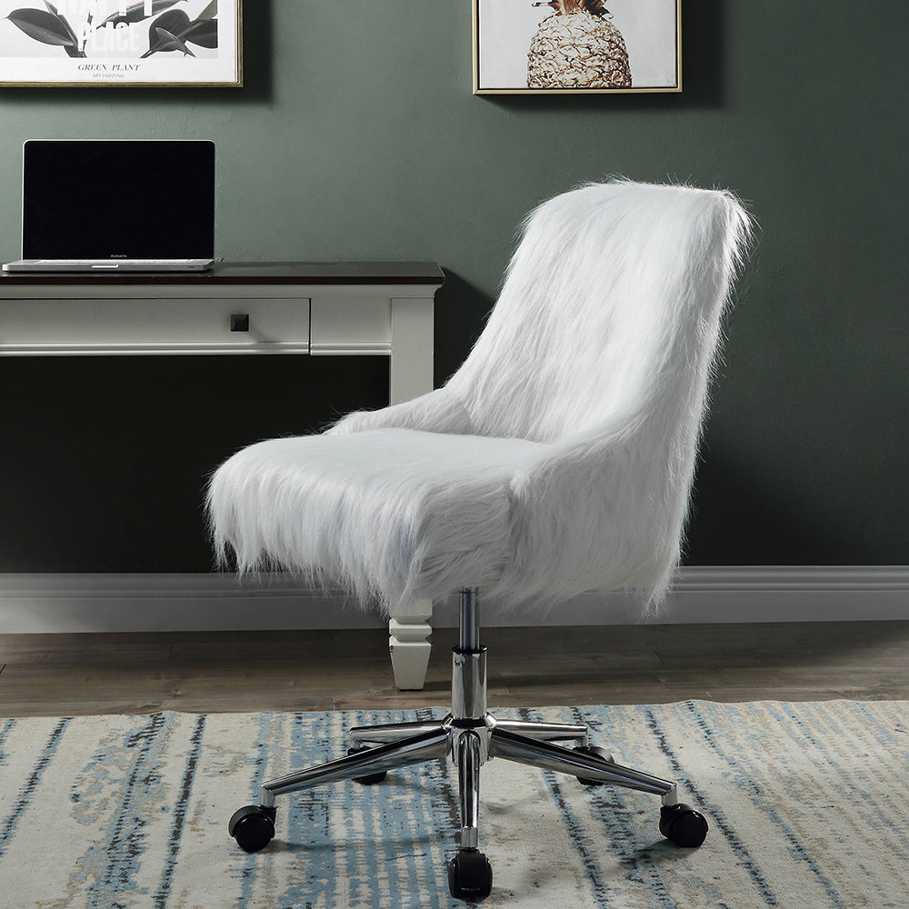 Arundell White Faux Fur & Chrome Finish Ii Office Chair