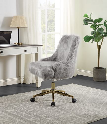 Arundell Gray Faux Fur & Gold Finish Ii Office Chair