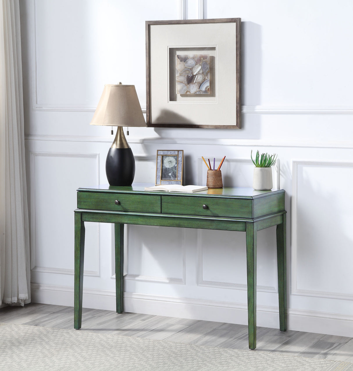 Manas Antique Green Finish Writing Desk