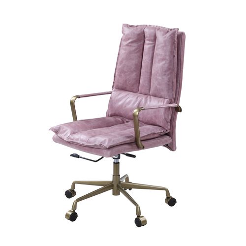 Tinzud Pink Top Grain Leather Office Chair