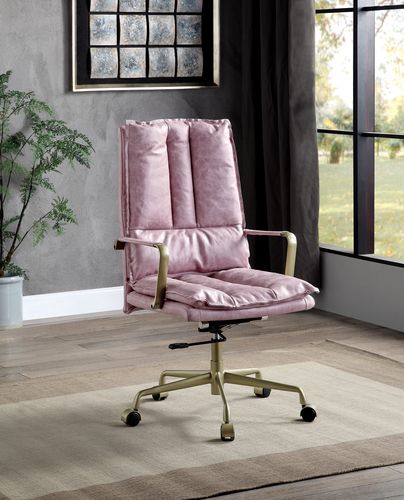 Tinzud Pink Top Grain Leather Office Chair