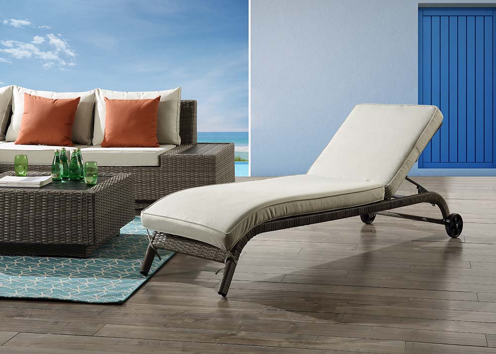 Salena Beige Fabric & Gray Finish Patio Lounge Chair