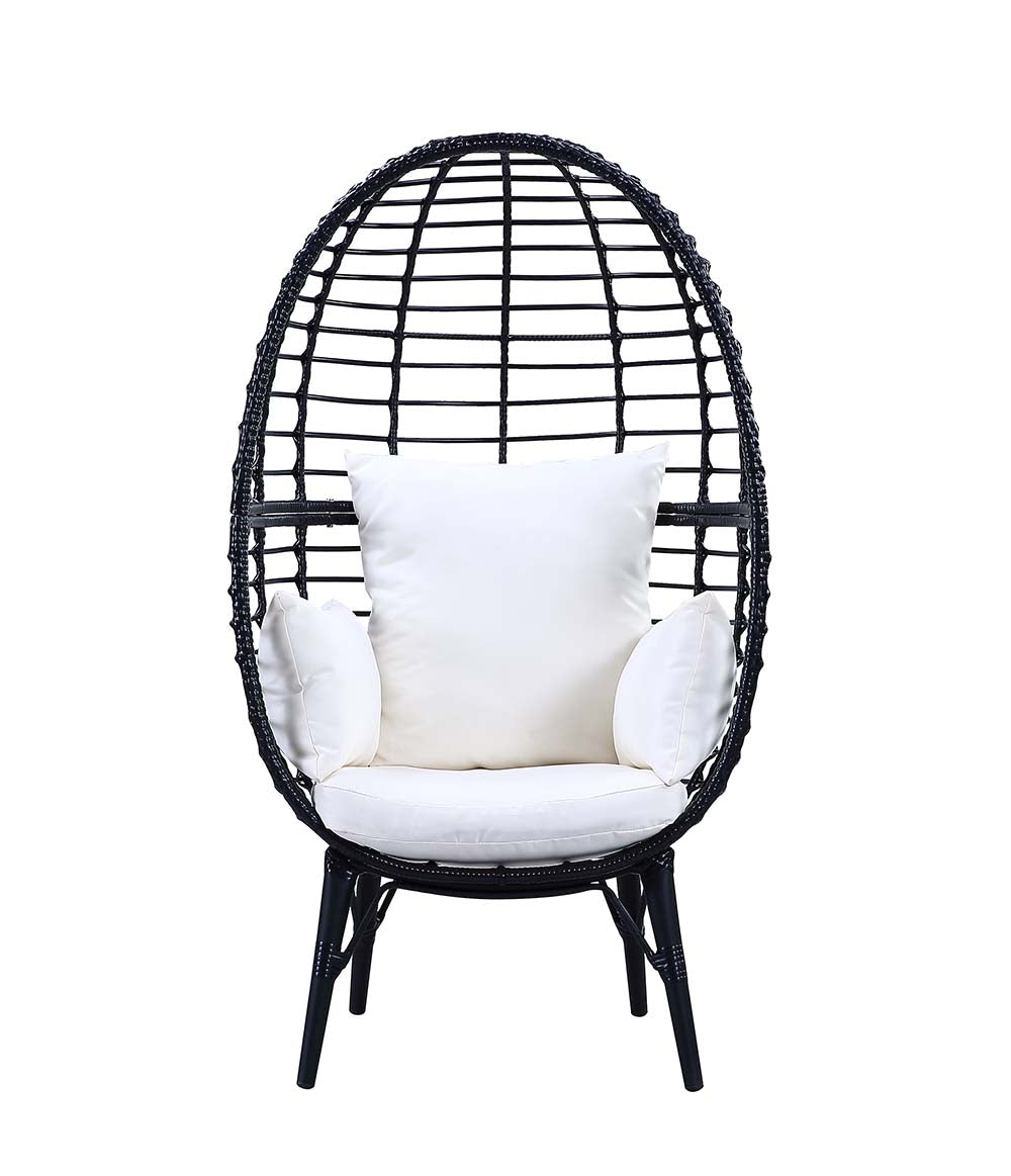 Penelope Light Gray Fabric & Black Finish Patio Lounge Chair