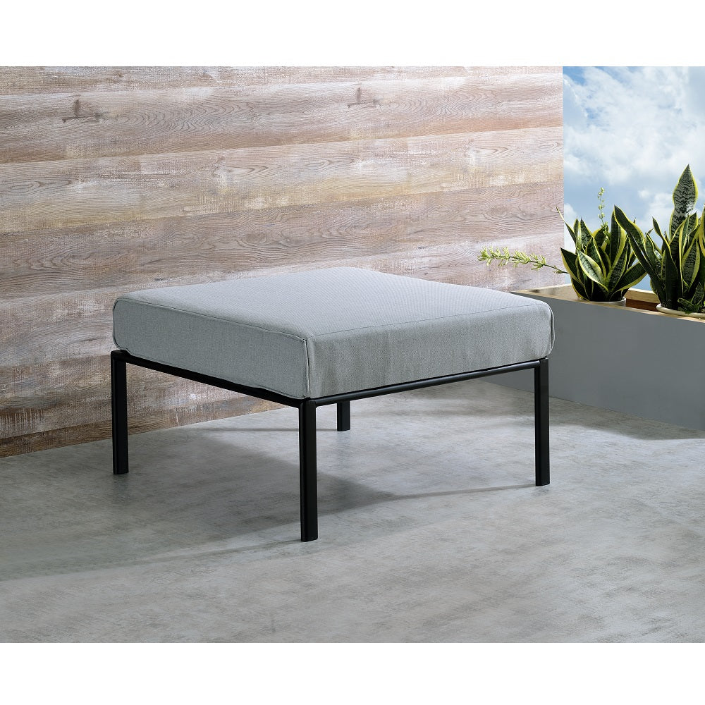 Rajni Gray Fabric & Black Finish Patio-Ottoman