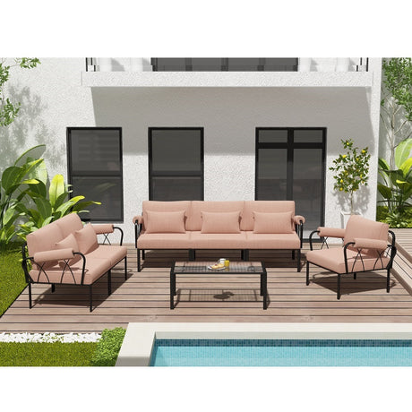 Rajni Pink Fabric & Black Finish Patio-Ottoman