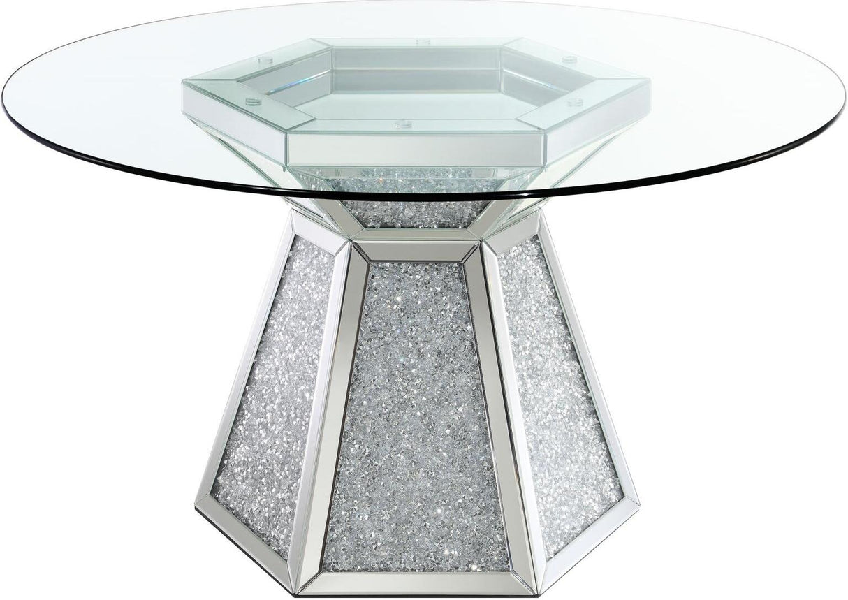 Quinn Mirror Hexagon Pedestal Glass Top Dining Room Set