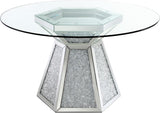 Quinn Mirror Hexagon Pedestal Glass Top Dining Room Set