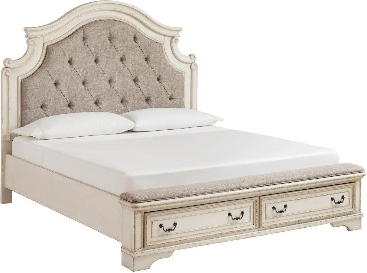 Realyn White Upholstered Panel Bedroom Set With Bench Footboard