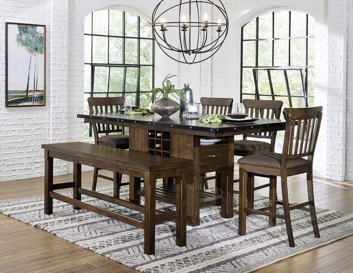 Schleiger Dark Brown Extendable Counter Height Dining Room Set