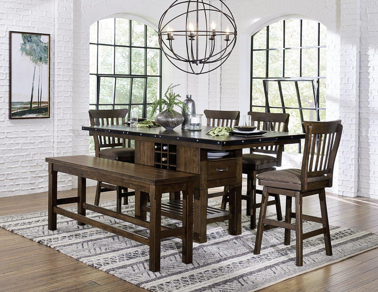 Schleiger Dark Brown Extendable Counter Height Dining Room Set