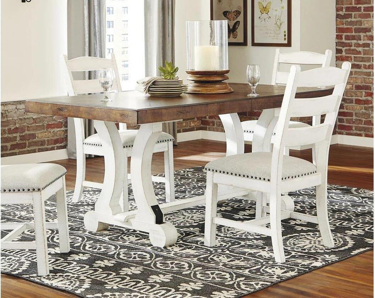 Valebeck White and Brown Rectangular Dining Room Set