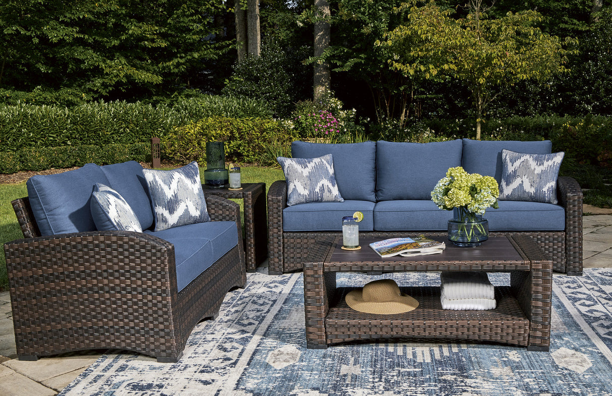 Windglow Blue And Brown Outdoor Living Room Set