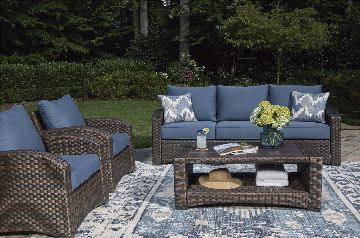 Windglow Blue And Brown Outdoor Living Room Set