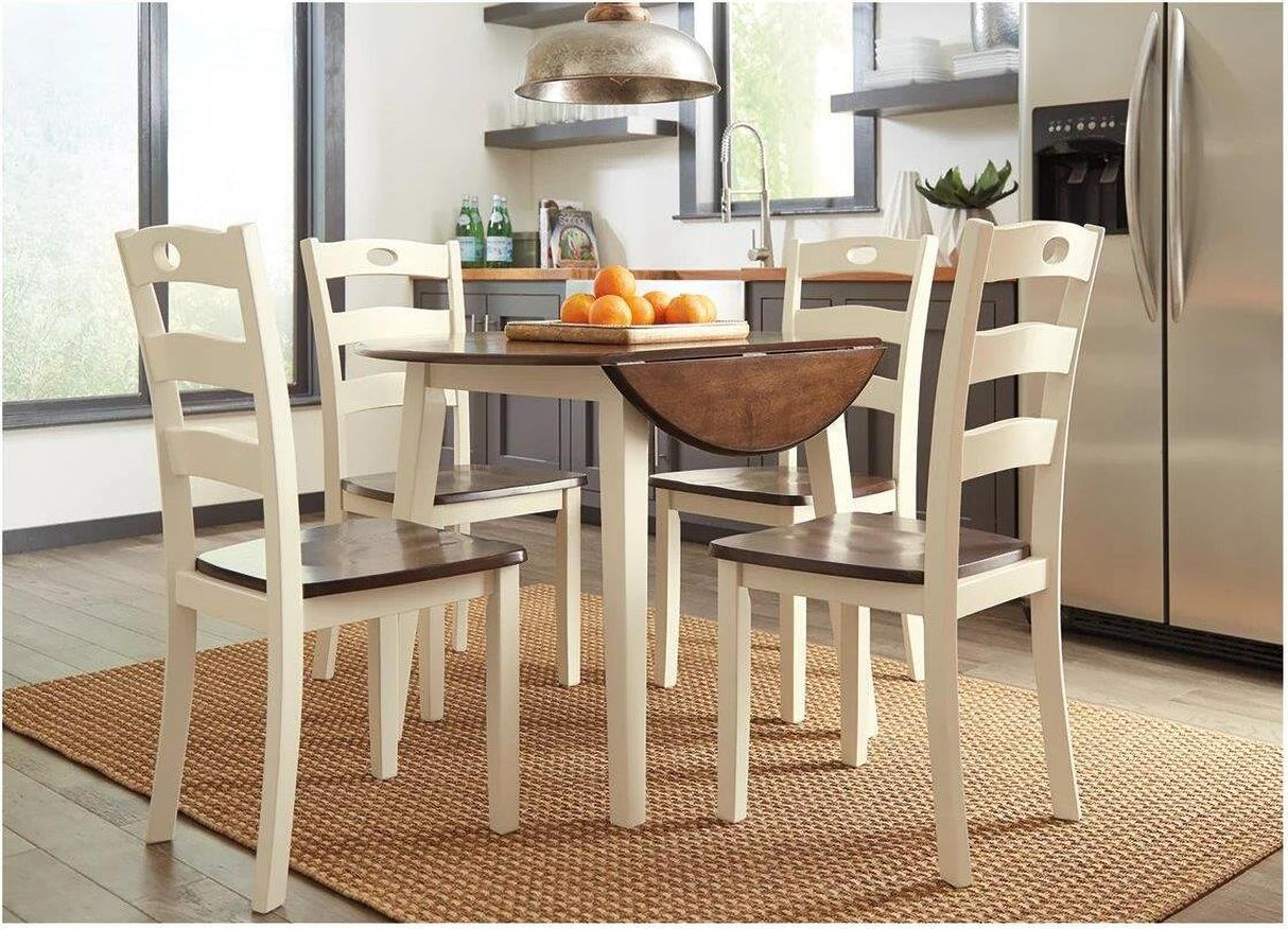 Woodanville White and Brown Round Drop Leaf Dining Room Set