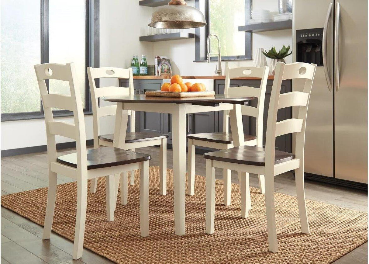 Woodanville White and Brown Round Drop Leaf Dining Room Set